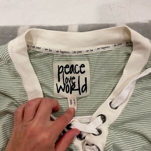 Peace Love World Mint and White Lace-Up Top